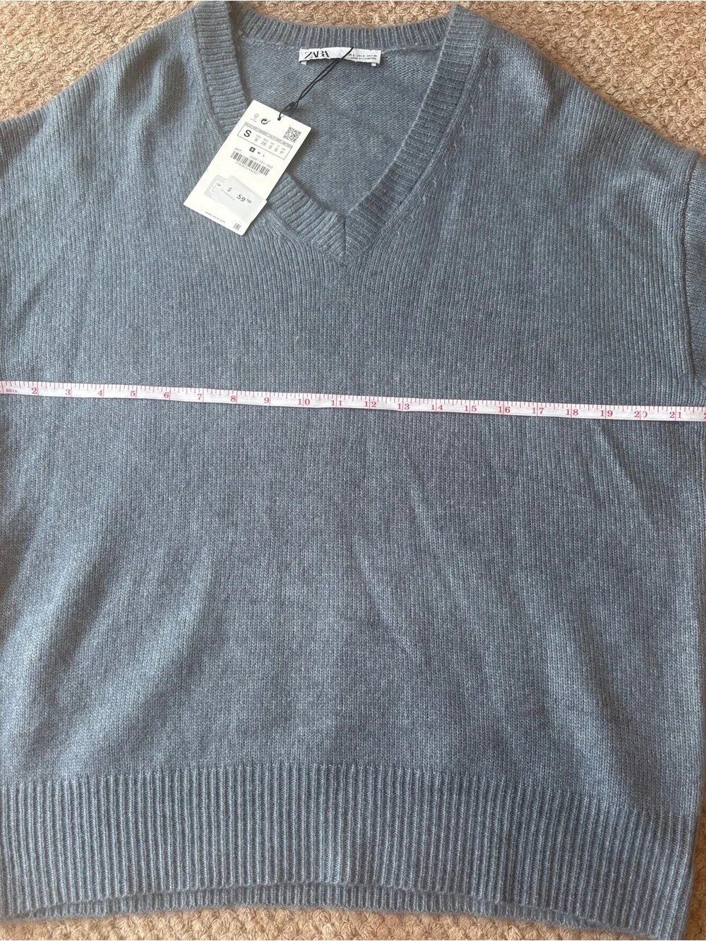 NWT Zara V-Neck Knit Sweater - Dusty Gray Blue - Picture 6 of 6